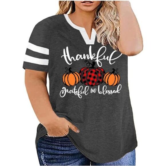 Plus Size Shirt – Thankful Grateful Blessed with Leopard Pumpkin Print - Picture 2 of 5